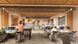 A rendering of an open office at CSHL's AIQB.